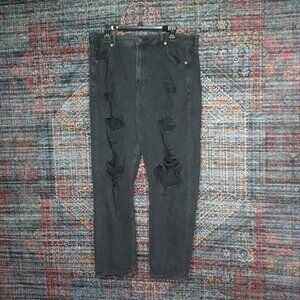 American Eagle women charcoal distressed rips stretch high slim straigt jeans 18